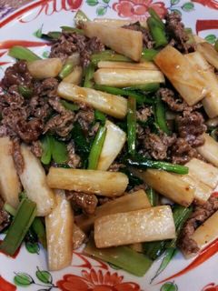 小松菜と長芋、牛肉のオイスターソース炒め-レシピのメイン写真