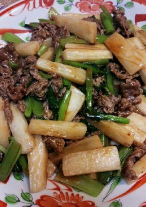 小松菜と長芋、牛肉のオイスターソース炒め-レシピのメイン写真