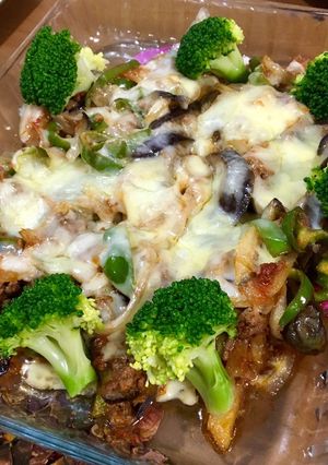 ナスと挽き肉の炒め、チーズ乗せ-レシピのメイン写真