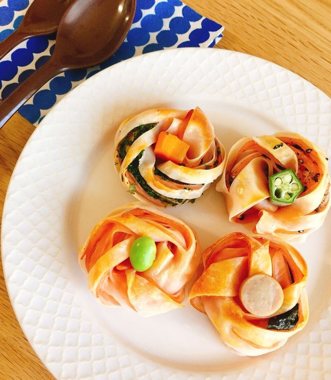 餃子の皮とハムでお花*お弁当に*-レシピのメイン写真
