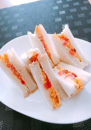 ♡卵トマト炒めのサンドイッチ~粒マスで♡-レシピのメイン写真