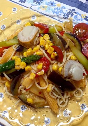 夏野菜の冷製パスタ♪ピリ辛マリネ仕立て-レシピのメイン写真