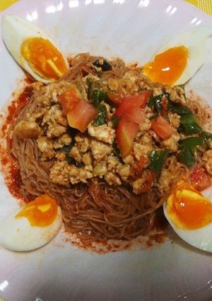 ふるる冷麺 de 夏野菜と肉味噌ビビン麺-レシピのメイン写真