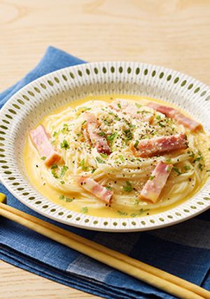 温玉カルボナーラ豆乳みそ素麺-レシピのメイン写真