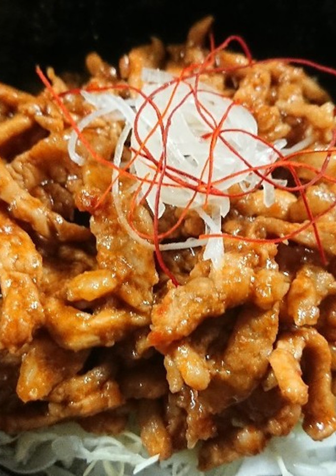 驚愕レシピNo.16 細切り豚肉の辛旨丼-レシピのメイン写真