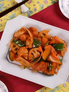 鶏肉と根菜の甘酢ケチャップ炒め-レシピのメイン写真