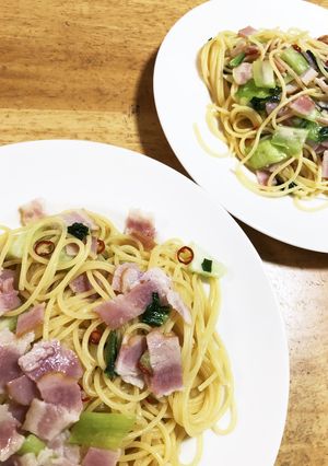 青梗菜とベーコンのペペロンチーノ♪-レシピのメイン写真