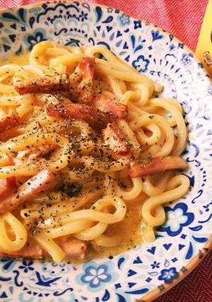 豆乳うどんカルボナーラ-レシピのメイン写真