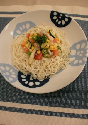 夏野菜の冷やし鶏だしそうめん-レシピのメイン写真