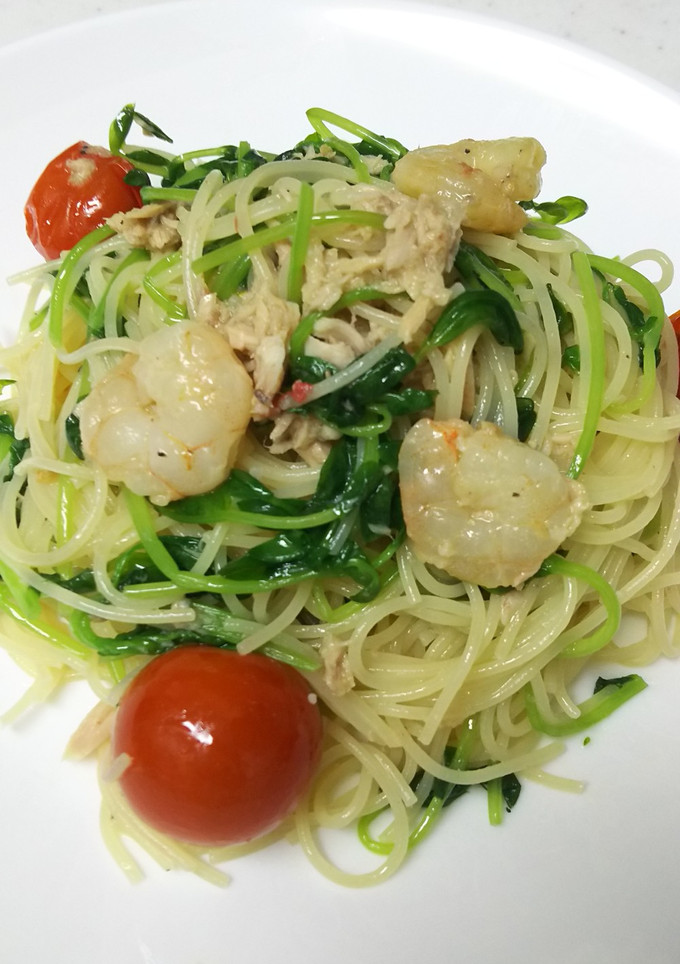 豆苗とツナと海老とトマトの冷製パスタ-レシピのメイン写真