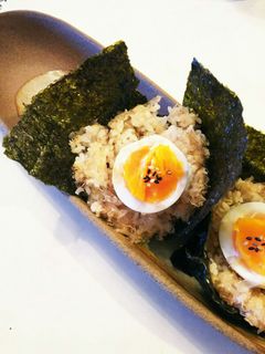 半熟茹で卵のオープンおむすび-レシピのメイン写真