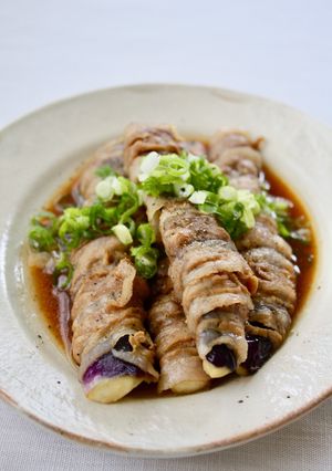 レンジで簡単♪【豚巻き蒸し茄子】甘酢醤油-レシピのメイン写真