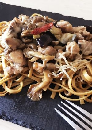 にんにくいらず★鶏きのこナスの和風パスタ-レシピのメイン写真