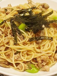 麺つゆで!鶏ひき肉と舞茸の和風パスタ-レシピのメイン写真