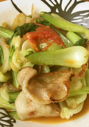 2分 簡単早い チンゲン菜トマト豚炒め-レシピのメイン写真