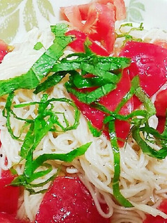 暑くなったら❤トマトと大葉のにんにく素麺-レシピのメイン写真