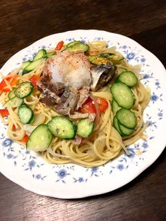 サバ水煮缶でサラダ風スパゲッティ!-レシピのメイン写真