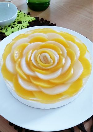 桃缶で❤️桃薔薇レアチーズケーキ-レシピのメイン写真