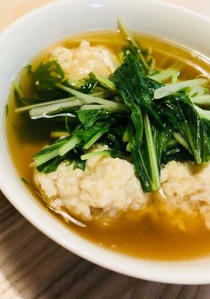 水菜とふわふわ豆腐の鶏団子スープ-レシピのメイン写真