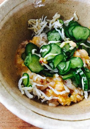 卵かけ御飯に塩もみキュウリとしらす☆-レシピのメイン写真
