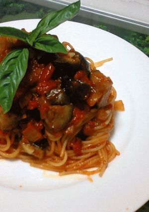 ひき肉とナスのパスタバジル風味-レシピのメイン写真