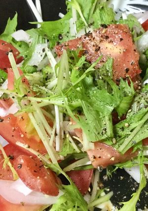 簡単早い水菜トマト新たまねぎサラダ-レシピのメイン写真