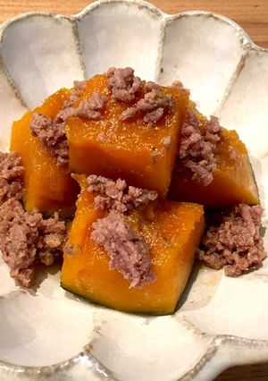 ひき肉でおかず感アップ かぼちゃの煮物-レシピのメイン写真