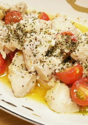 鶏むね肉とプチトマトのオリーブオイル炒め-レシピのメイン写真