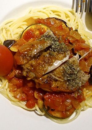 夏野菜パスタ＋ドカチキン【簡単おいしい】-レシピのメイン写真