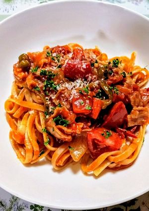 簡単ランチ！トマトとピーマンのナポリタン-レシピのメイン写真