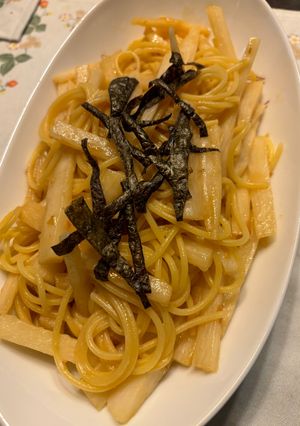 梅と山芋の味噌風味パスタ-レシピのメイン写真
