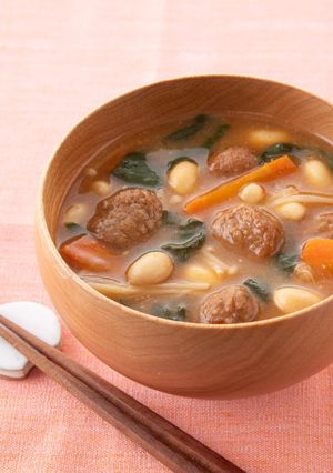 ミートボールと蒸し大豆の筋肉味噌汁-レシピのメイン写真