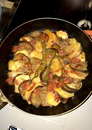 ナスとジャガイモのひき肉サンド煮込み-レシピのメイン写真