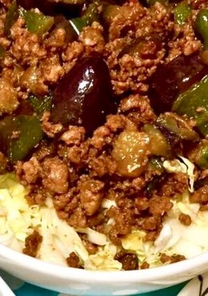 挽き肉、茄子とピーマンで旨辛味噌丼-レシピのメイン写真