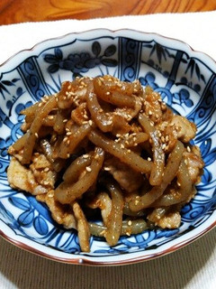 コンニャクと豚肉のりんご南蛮味噌炒め-レシピのメイン写真