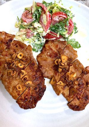 簡単美味しいなニンニク味噌の豚肉ステーキ-レシピのメイン写真