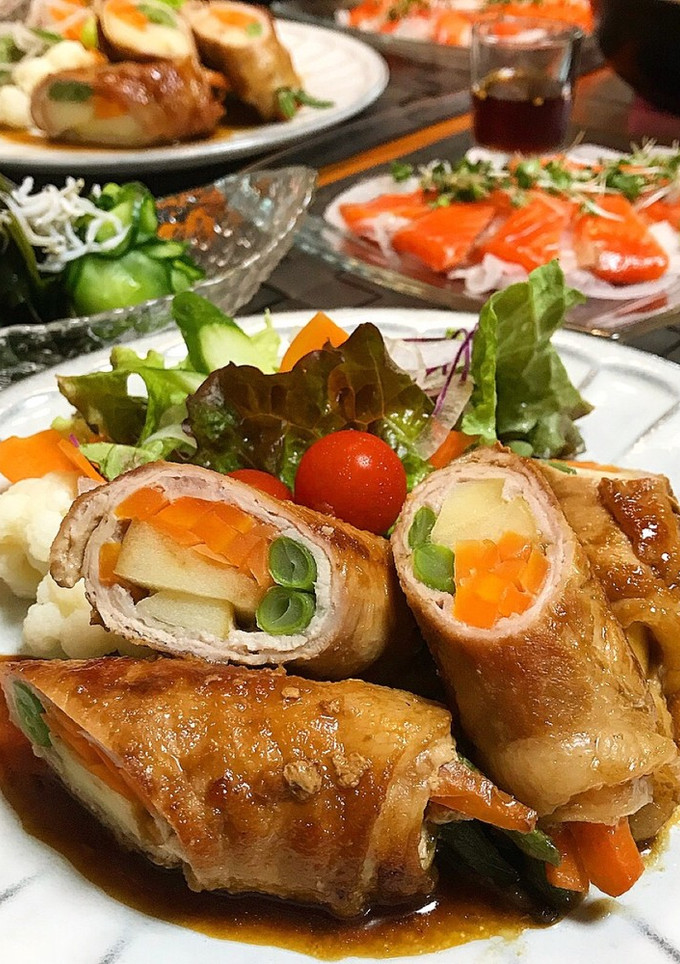 野菜とりんごの肉巻き照り焼き-レシピのメイン写真