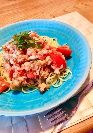 ツナとトマトの和風冷製パスタ-レシピのメイン写真