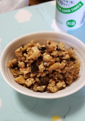 ピリ辛!鶏むねミンチとキノコの中華炒め!-レシピのメイン写真