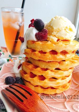 ホエイ再利用！お砂糖なしの玄米粉ワッフル-レシピのメイン写真