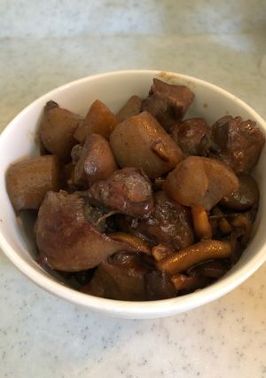 蒟蒻が人気のレバーの梅煮(きのこ入り)-レシピのメイン写真