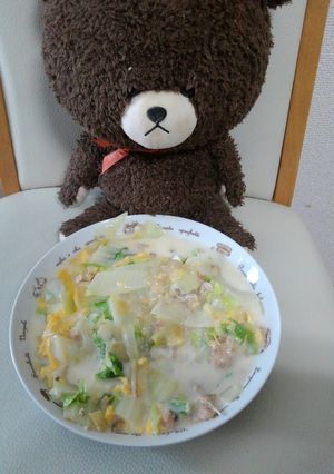鮭骨缶と白菜と卵の白濁煮-レシピのメイン写真
