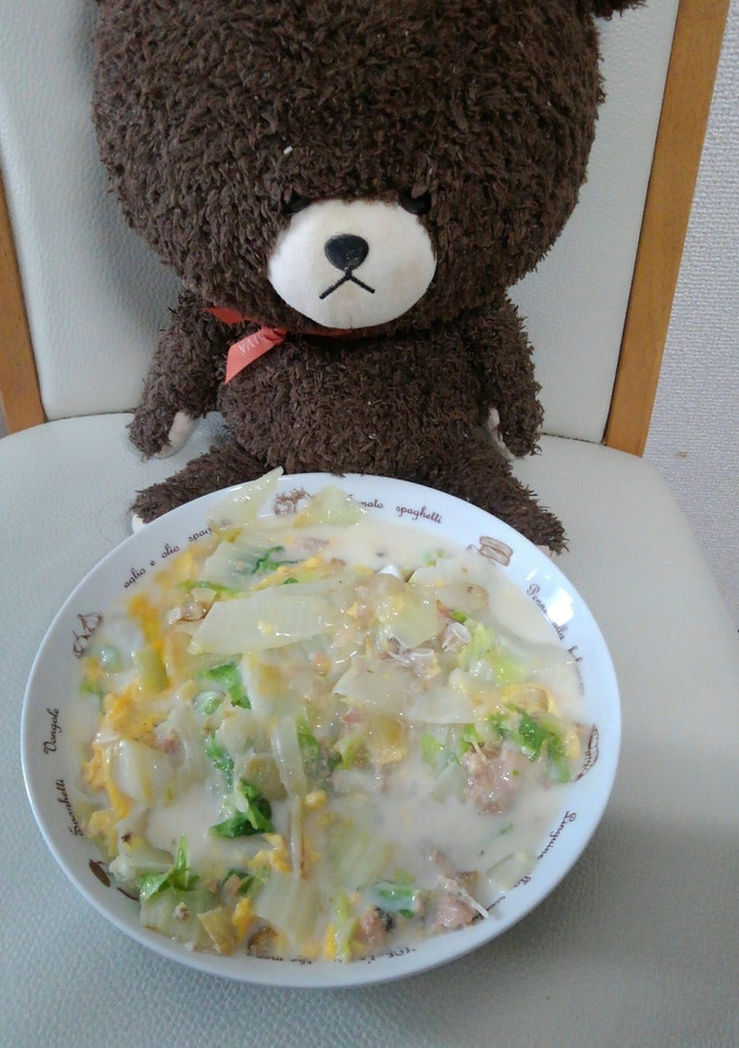 鮭骨缶と白菜と卵の白濁煮-レシピのメイン写真