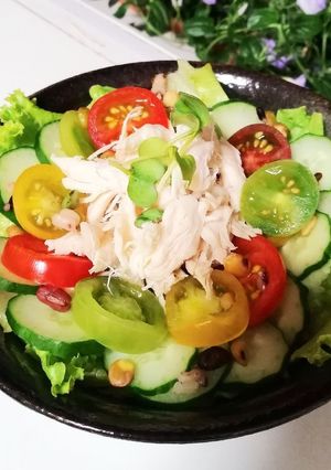 フレッシュな夏野菜＆茹で鶏のサラダ-レシピのメイン写真