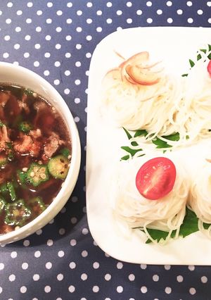 豚バラとオクラ☘️旨つゆ温そうめん-レシピのメイン写真