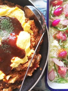 我が家のオムライス+今日のサラダ-レシピのメイン写真