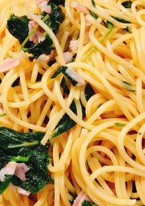 ベーコンとモロヘイヤのパスタ-レシピのメイン写真