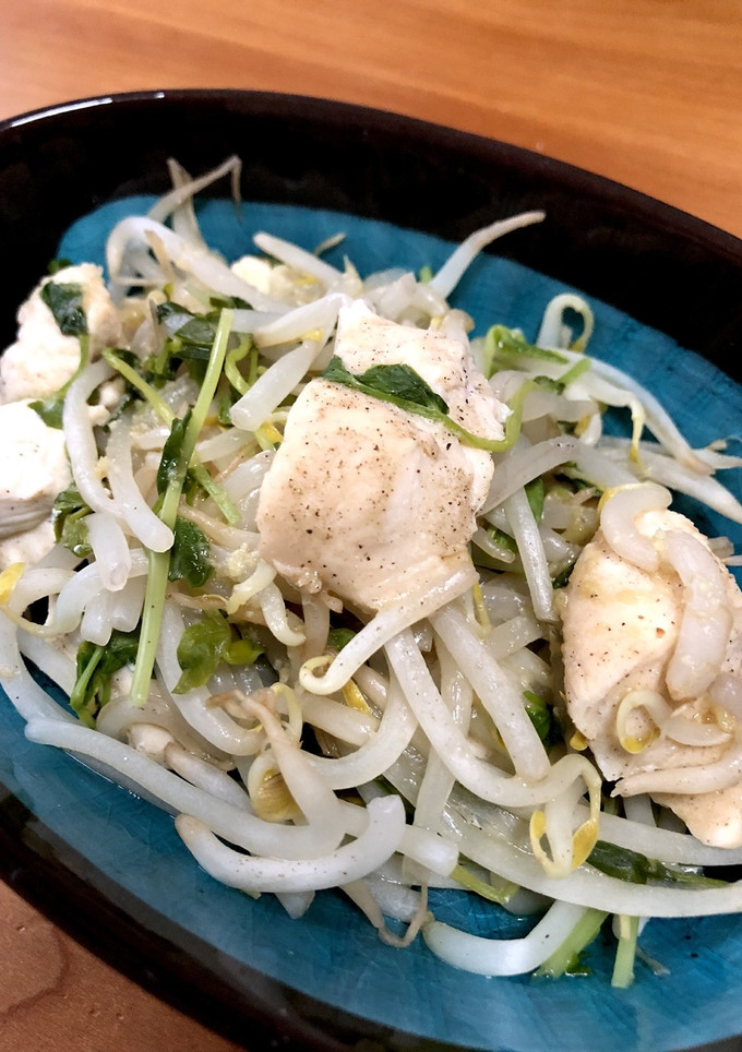 ササミともやしと豆苗蒸し 〜わさび醤油〜-レシピのメイン写真