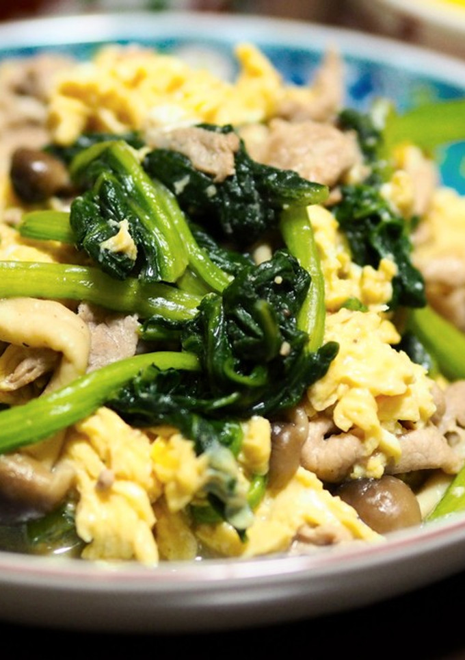 ほうれん草と豚肉としめじの卵とじ-レシピのメイン写真