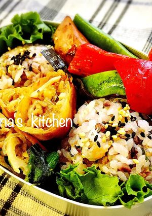女子高生の梅☆鯵☆香味野菜おにぎり弁当♪-レシピのメイン写真